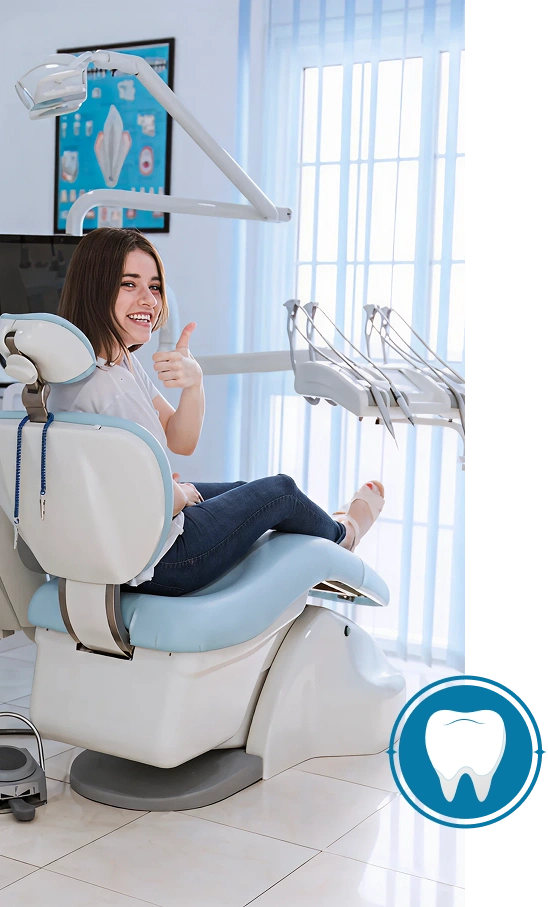 A girl is on dentist chair